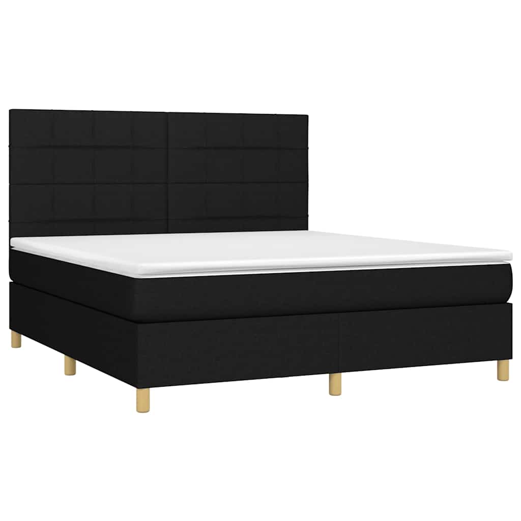 Krevet box spring s madracem LED crni 180x200 cm od tkanine