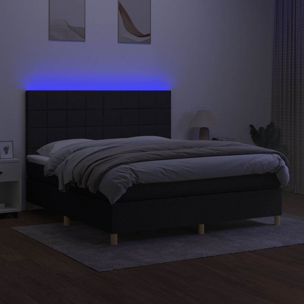 Krevet box spring s madracem LED crni 180x200 cm od tkanine