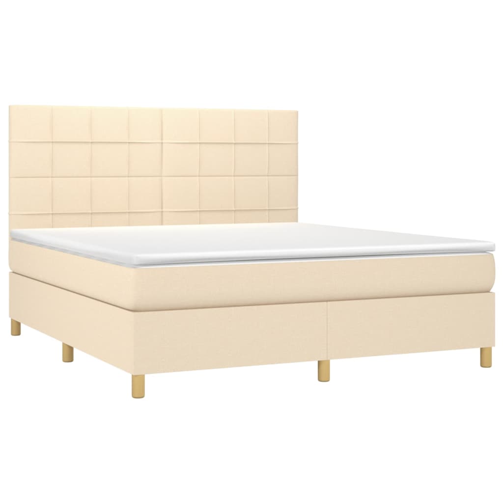Krevet box spring s madracem LED krem 180x200 cm od tkanine