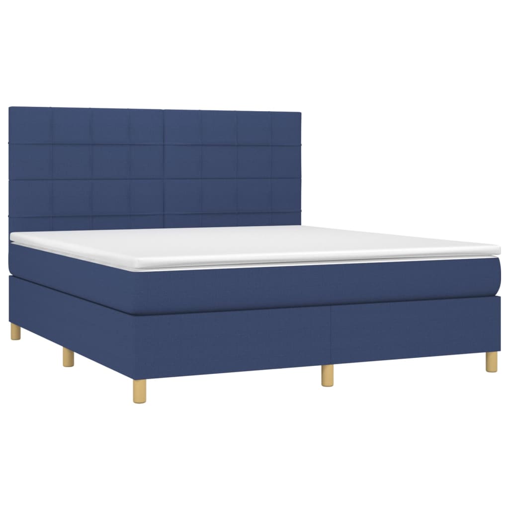 Krevet box spring s madracem LED plavi 180x200 cm od tkanine