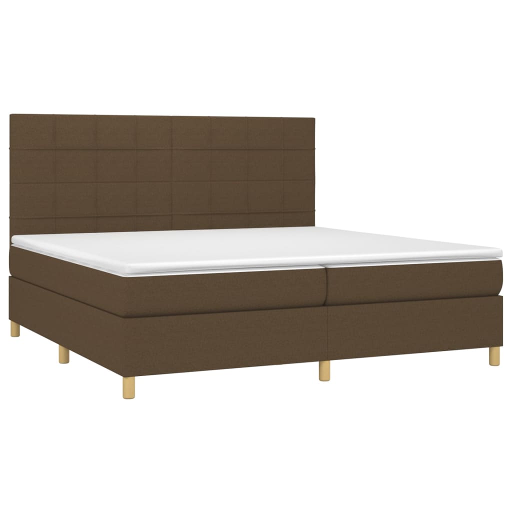 Krevet box spring s madracem LED tamnosmeđi 200x200 cm tkanina