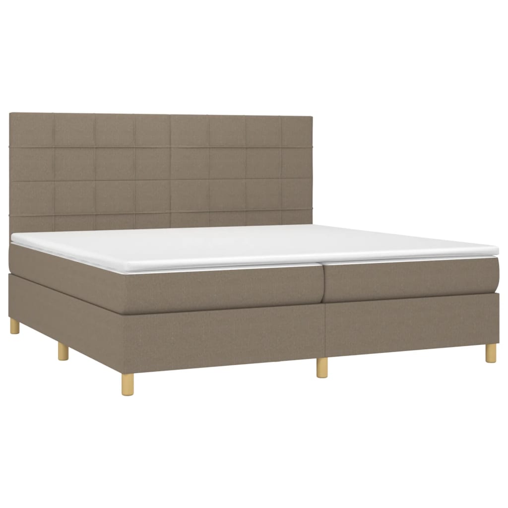 Krevet box spring s madracem LED smeđesivi 200x200 cm tkanina
