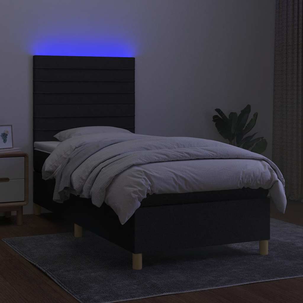 Krevet box spring s madracem LED crni 80 x 200 cm od tkanine