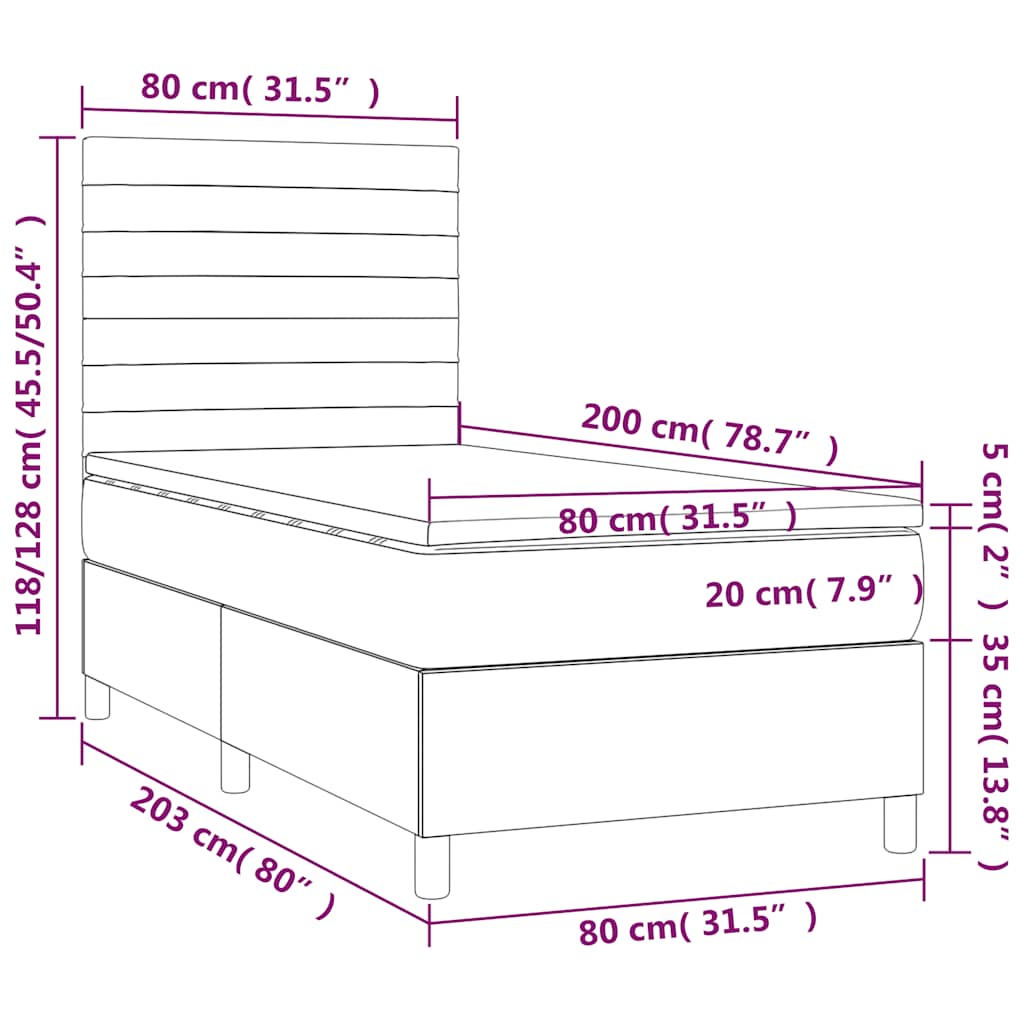 Krevet box spring s madracem LED crni 80 x 200 cm od tkanine