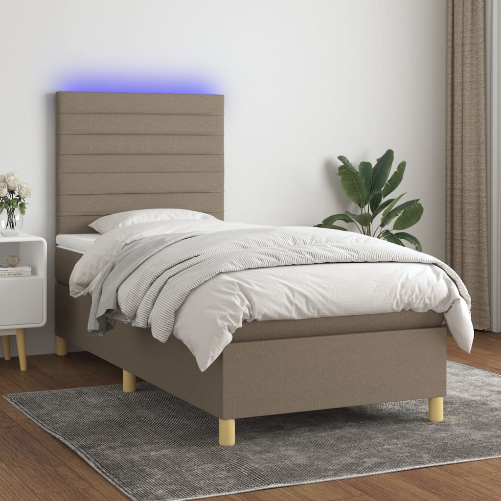 Krevet box spring s madracem LED smeđesivi 80 x 200 cm tkanina