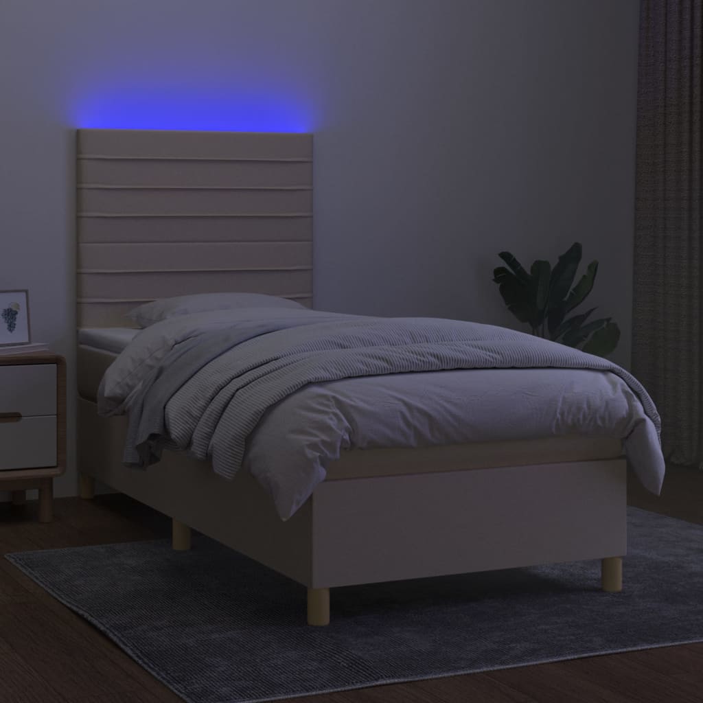 Krevet box spring s madracem LED krem 80 x 200 cm od tkanine