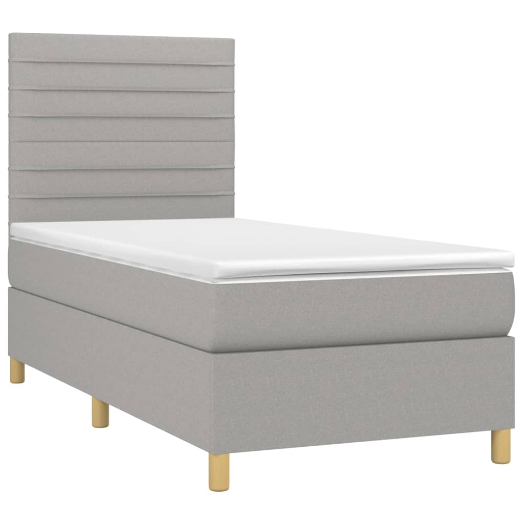 Krevet box spring s madracem LED svjetlosivi 90x190 cm tkanina