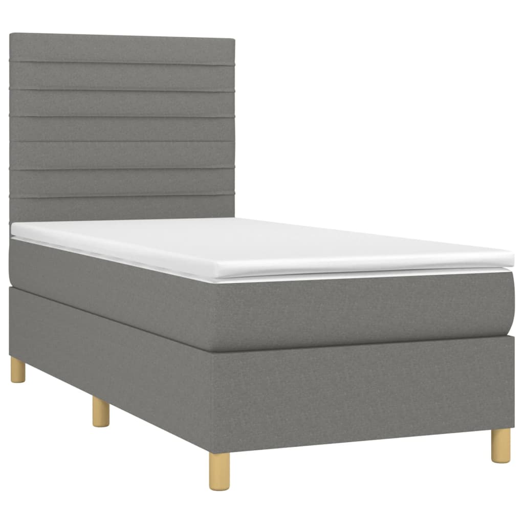 Krevet box spring s madracem LED tamnosivi 90x190 cm tkanina