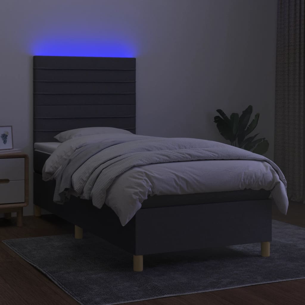 Krevet box spring s madracem LED tamnosivi 90x190 cm tkanina