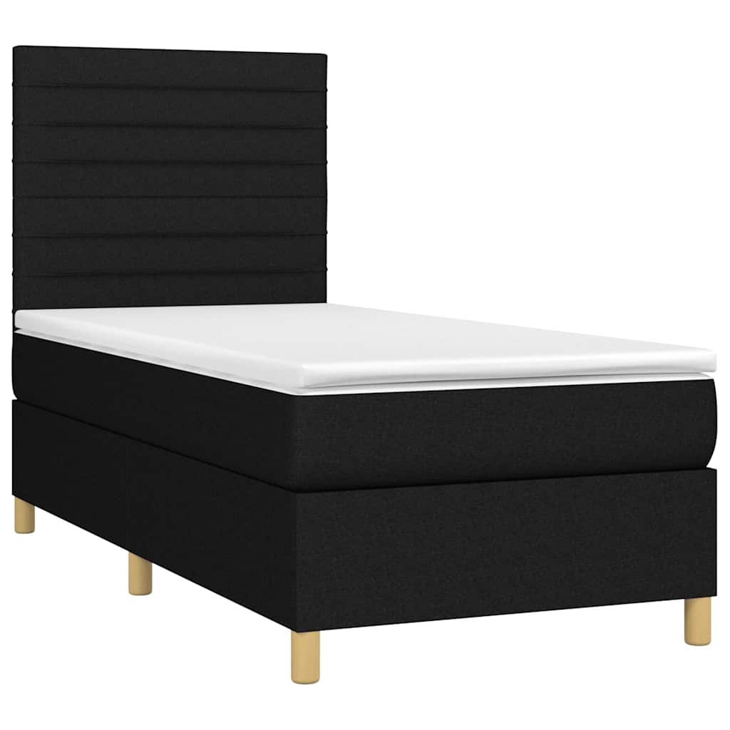 Krevet box spring s madracem LED crni 90x190 cm od tkanine