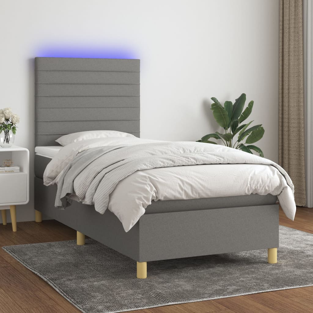 Krevet box spring s madracem LED tamnosivi 90x200 cm tkanina