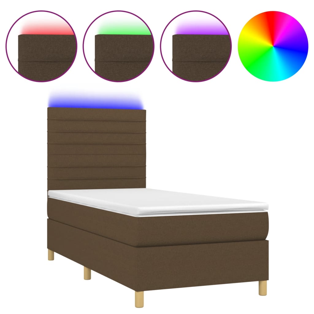 Krevet box spring s madracem LED tamnosmeđi 90x200 cm tkanina