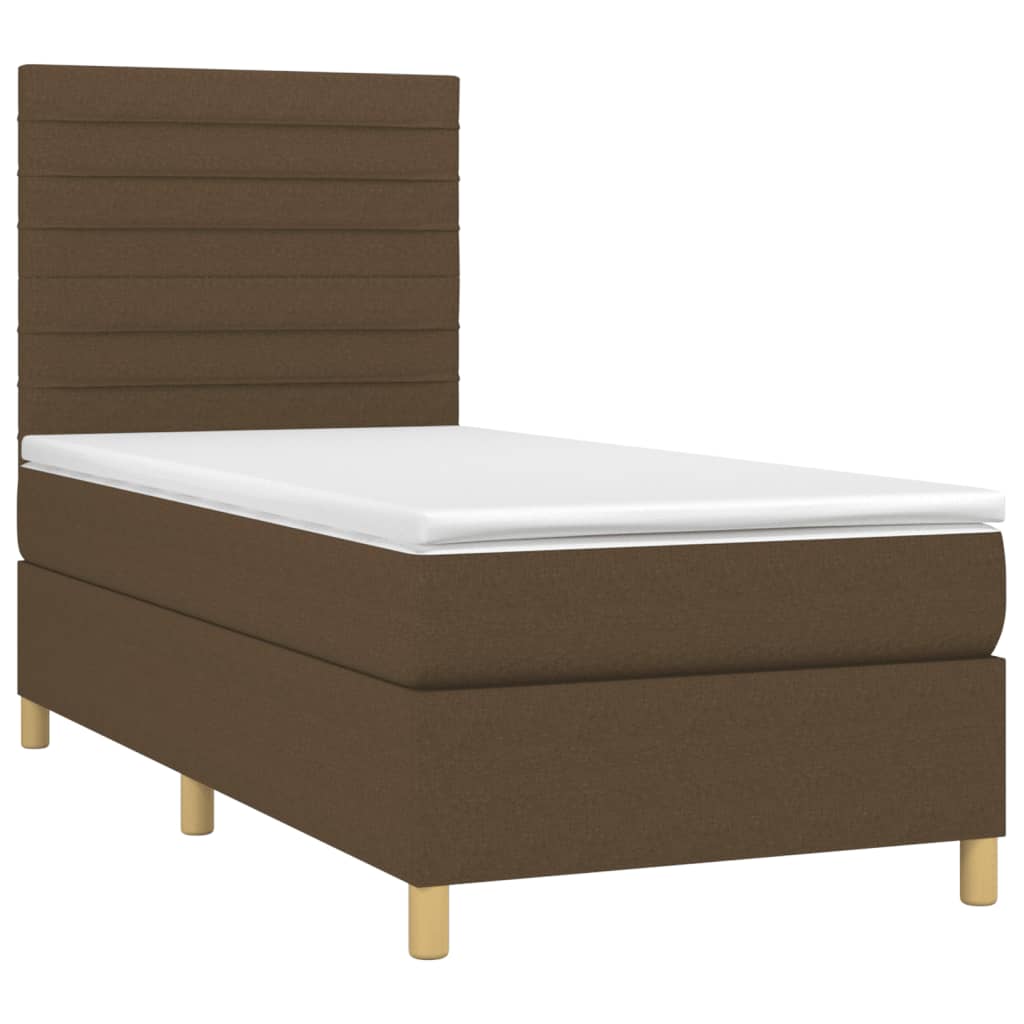 Krevet box spring s madracem LED tamnosmeđi 90x200 cm tkanina