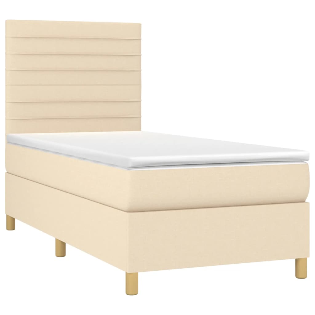 Krevet box spring s madracem LED krem 90x200 cm od tkanine