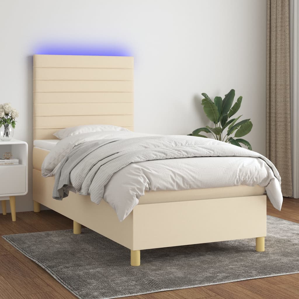 Krevet box spring s madracem LED krem 100x200 cm od tkanine