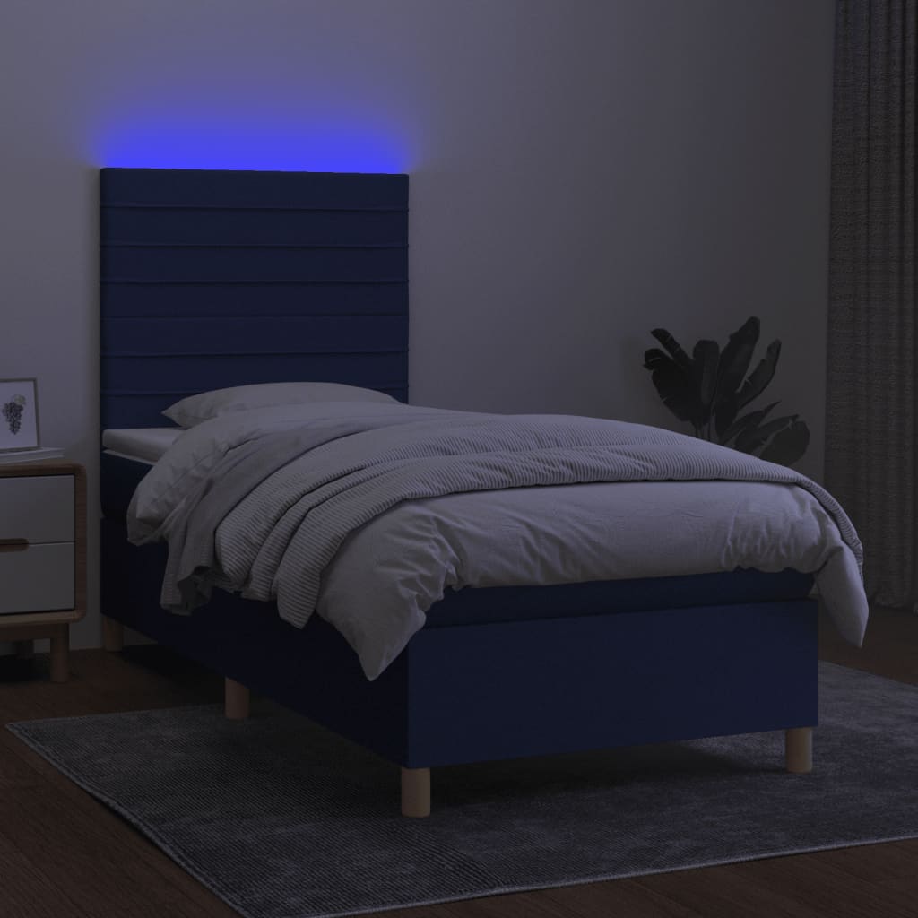 Krevet box spring s madracem LED plavi 100x200 cm od tkanine