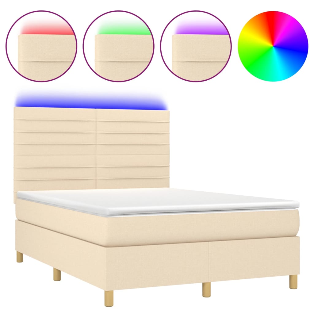 Krevet box spring s madracem LED krem 140x190 cm od tkanine