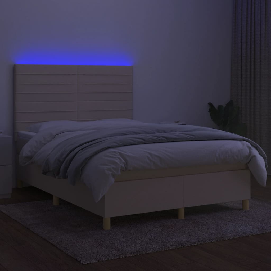Krevet box spring s madracem LED krem 140x190 cm od tkanine