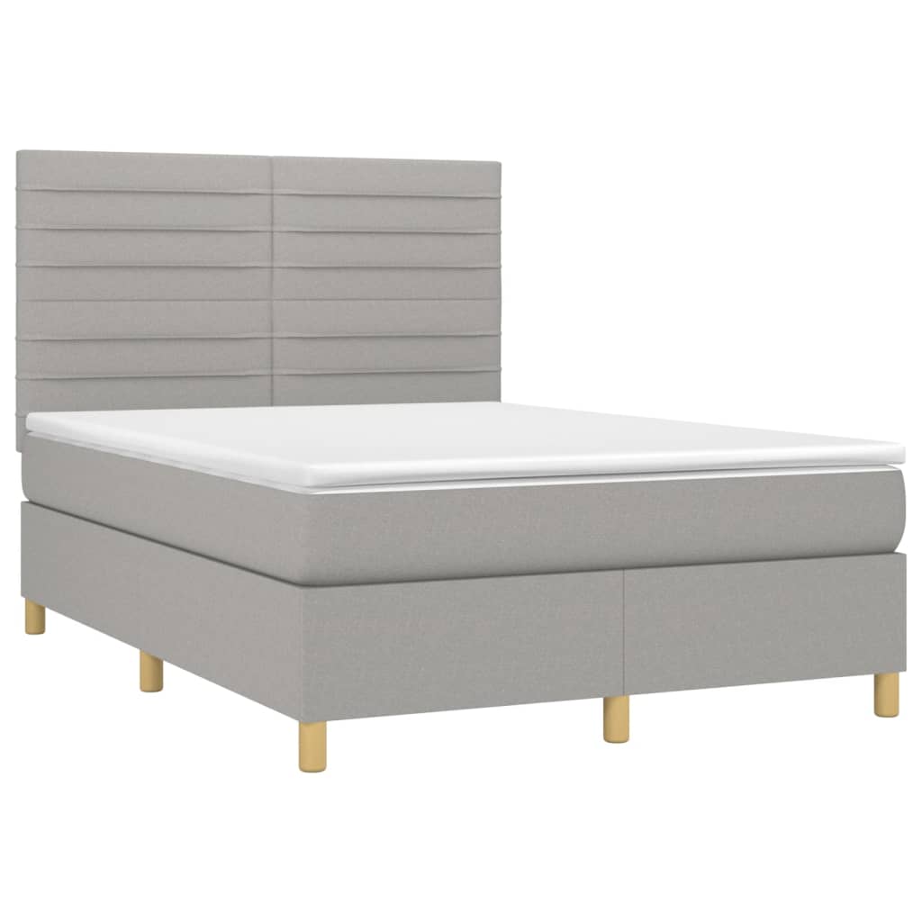 Krevet box spring s madracem LED svjetlosivi 140x200 cm tkanina