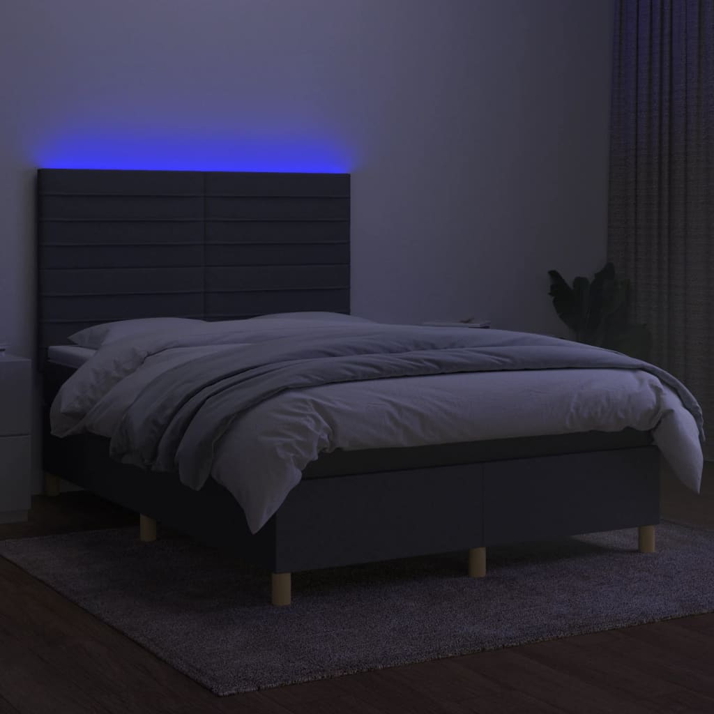 Krevet box spring s madracem LED tamnosivi 140x200 cm tkanina