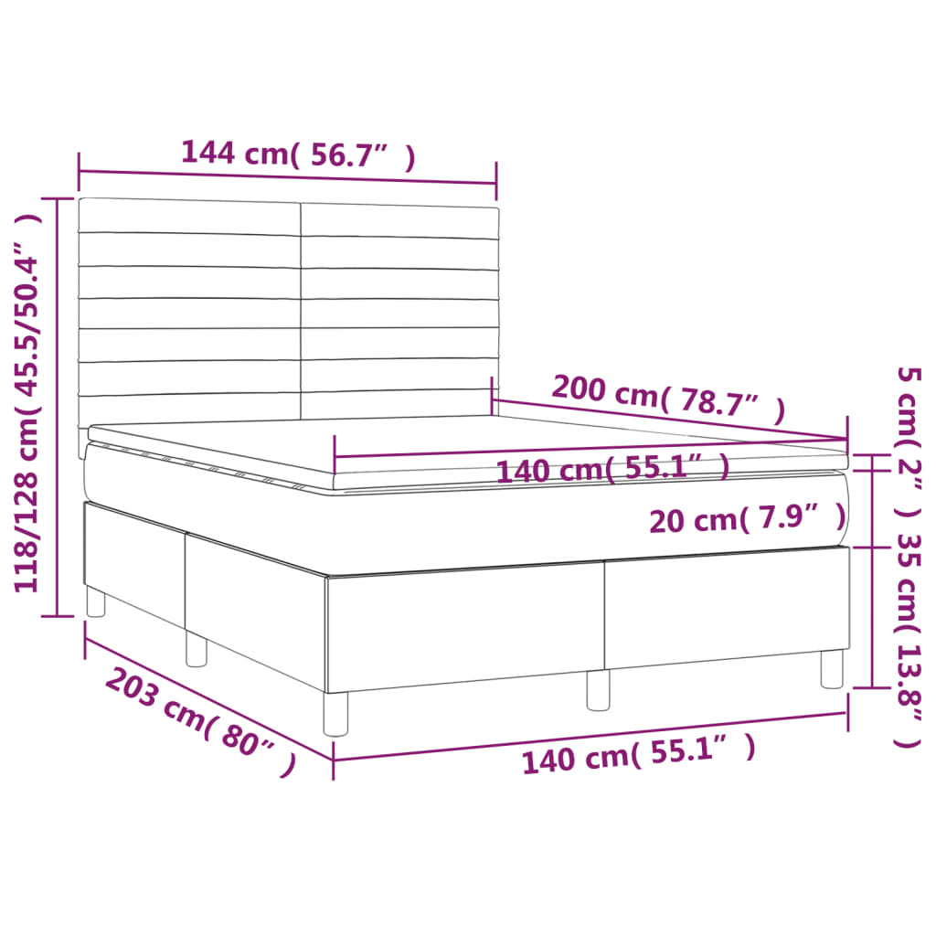 Krevet box spring s madracem LED plavi 140x200 cm od tkanine
