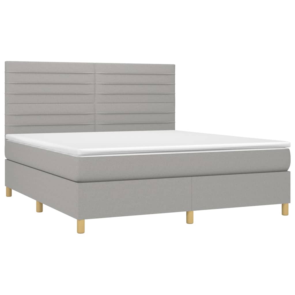 Krevet box spring s madracem LED svjetlosivi 160x200 cm tkanina