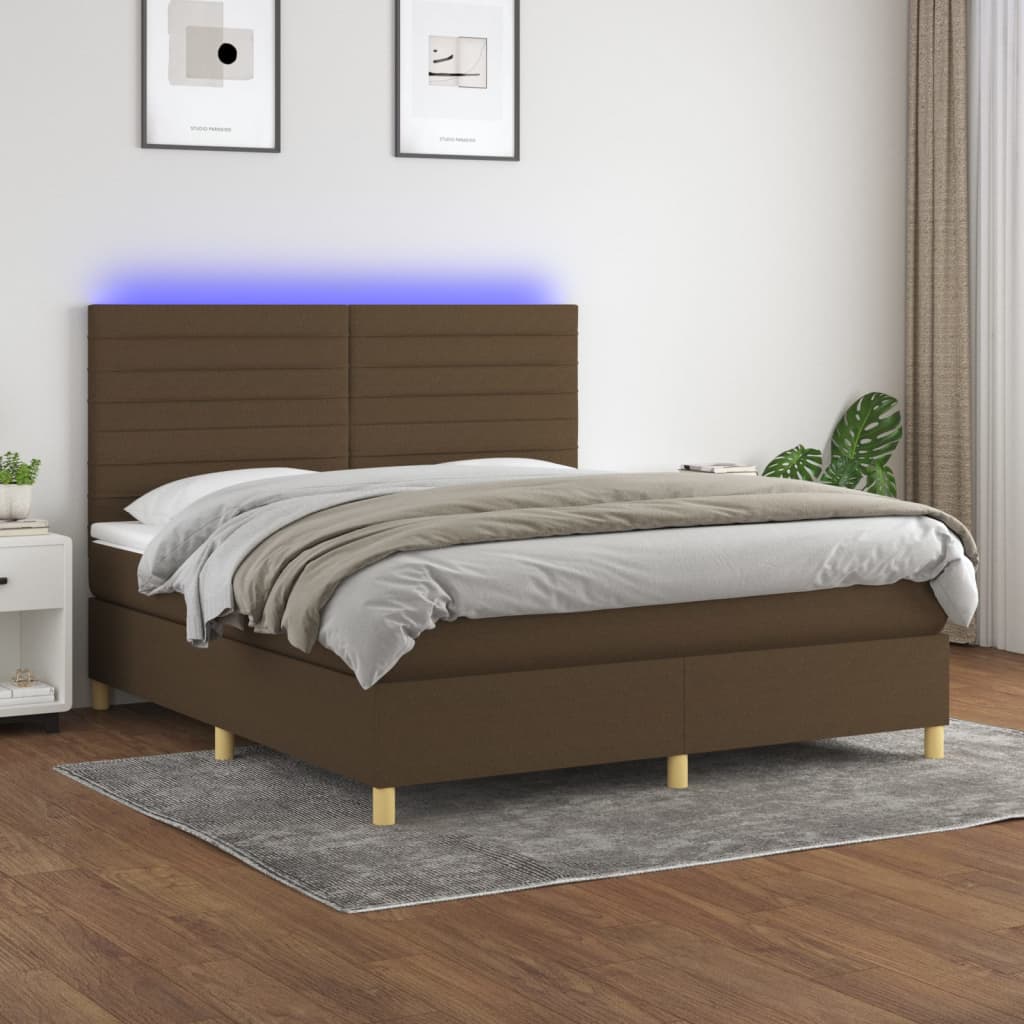 Krevet box spring s madracem LED tamnosmeđi 160x200 cm tkanina