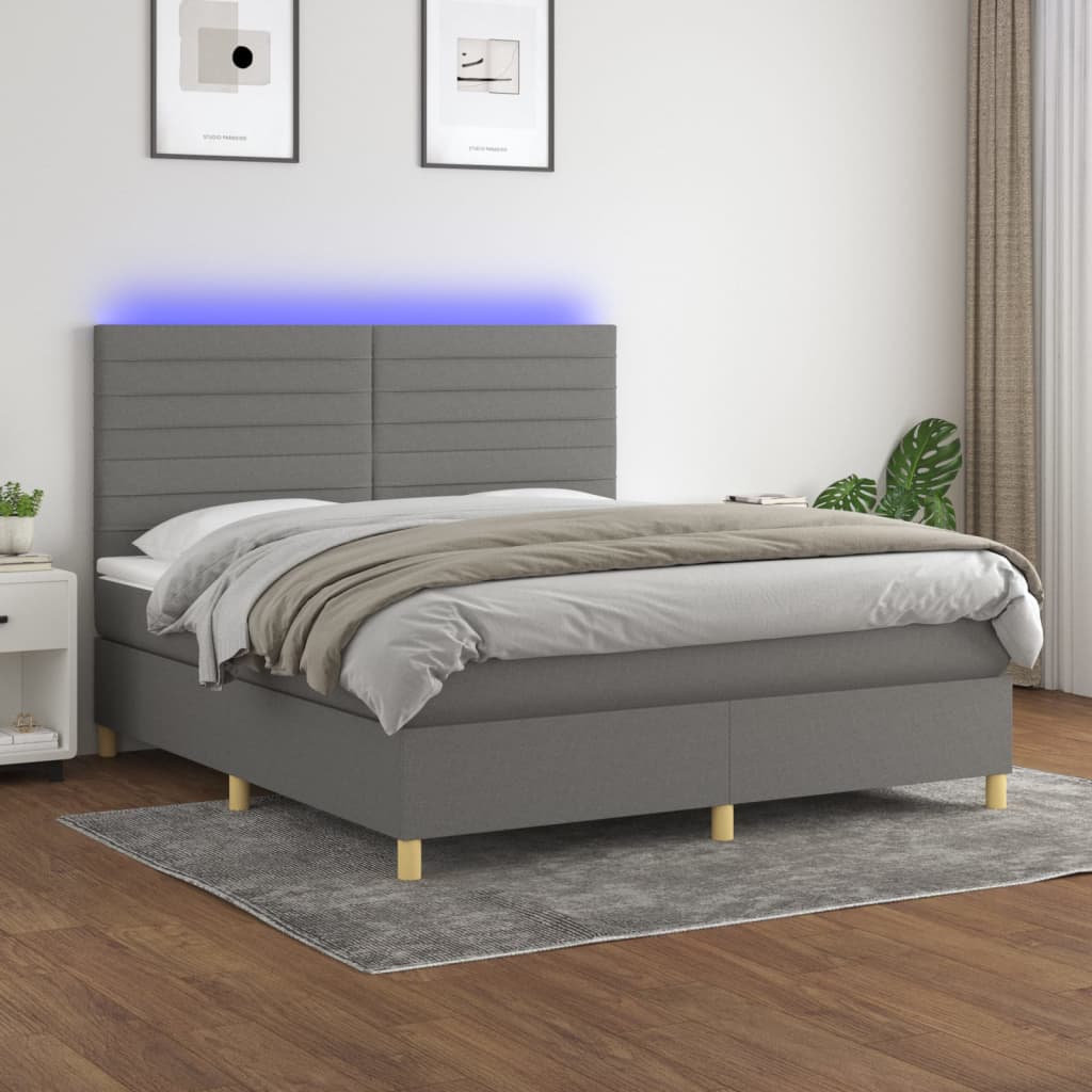 Krevet box spring s madracem LED tamnosivi 180x200 cm tkanina