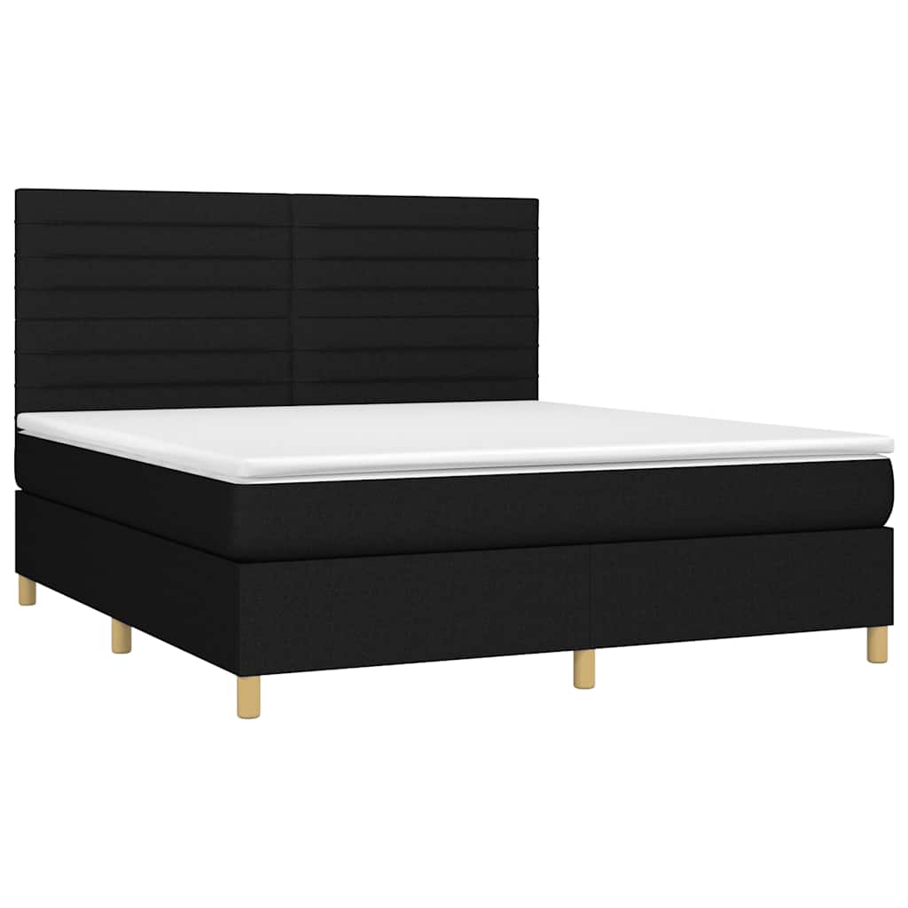 Krevet box spring s madracem LED crni 180x200 cm od tkanine