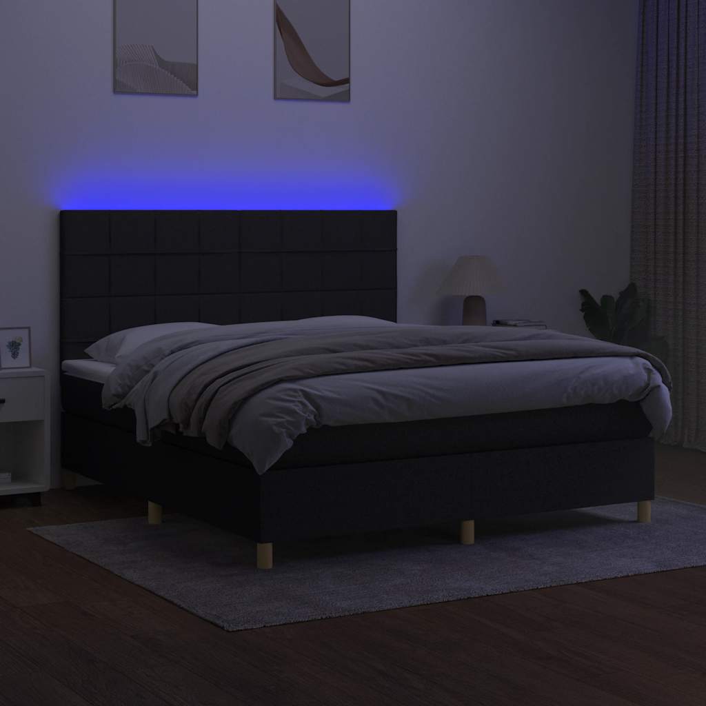 Krevet box spring s madracem LED crni 180x200 cm od tkanine