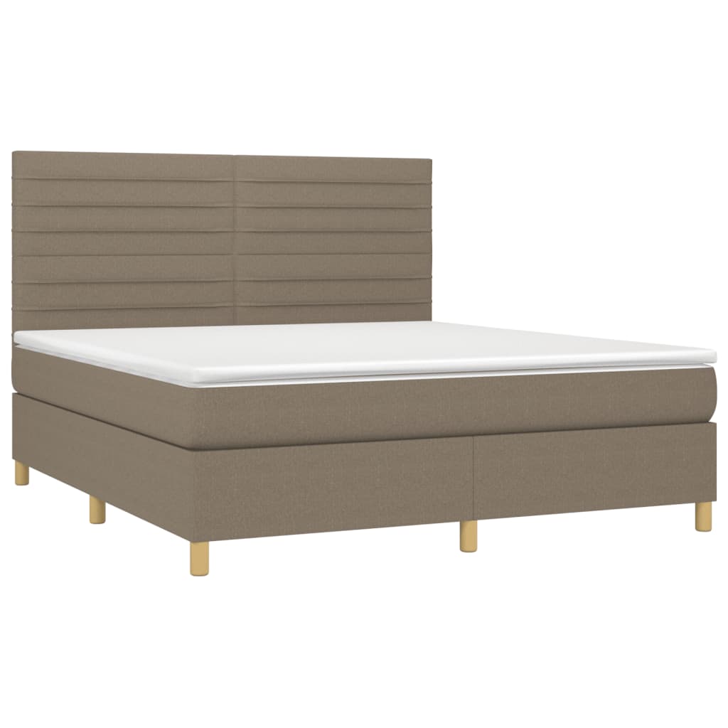 Krevet box spring s madracem LED smeđesivi 180x200 cm tkanina