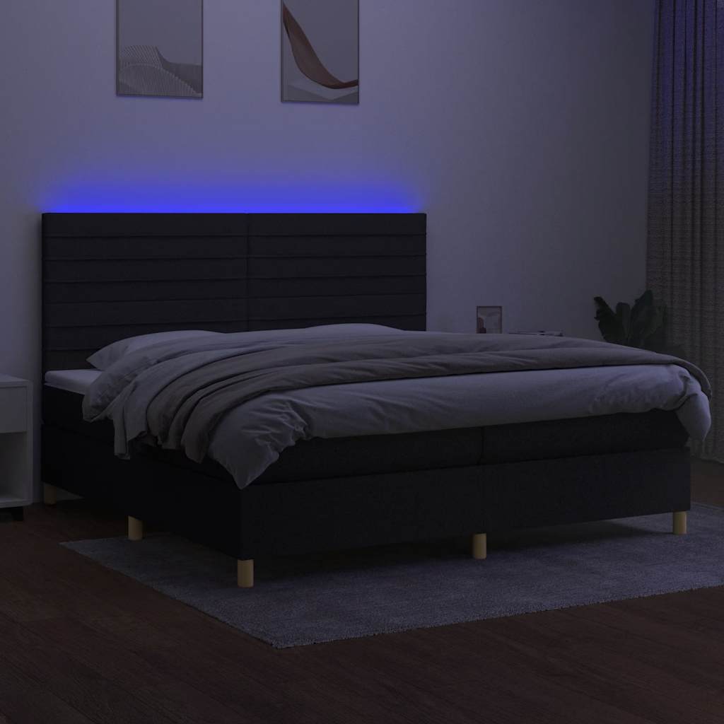 Krevet box spring s madracem LED crni 200x200 cm od tkanine