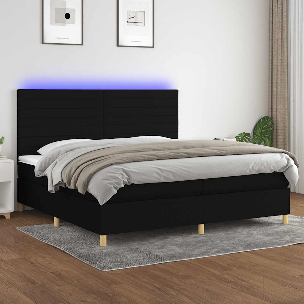 Krevet box spring s madracem LED crni 200x200 cm od tkanine