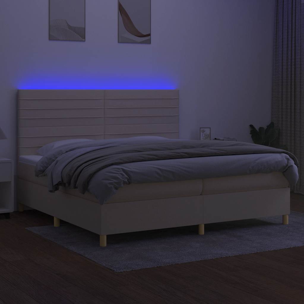 Krevet box spring s madracem LED krem 200x200 cm od tkanine