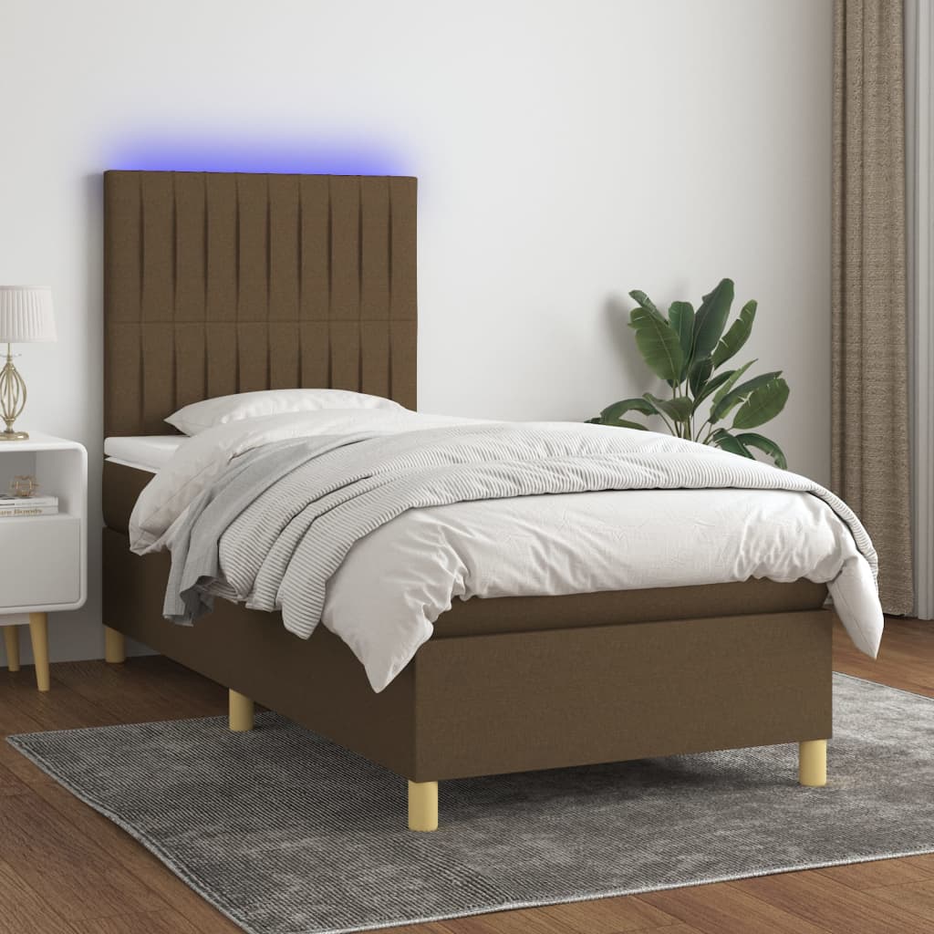 Krevet box spring s madracem LED tamnosmeđi 80 x 200 cm tkanina