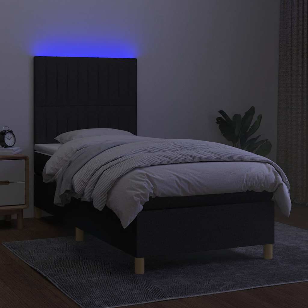 Krevet box spring s madracem LED crni 90x190 cm od tkanine