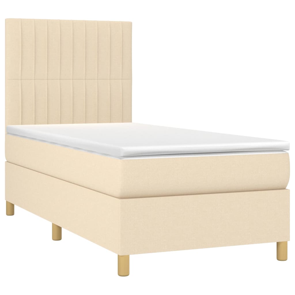 Krevet box spring s madracem LED krem 90x190 cm od tkanine