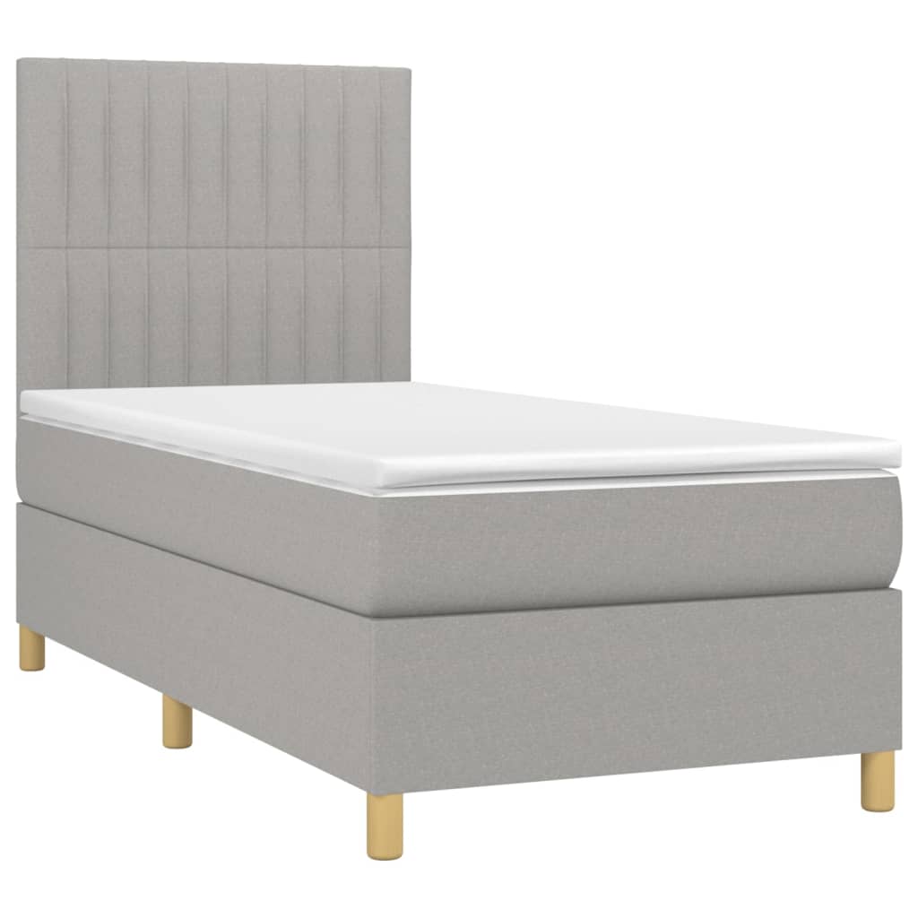 Krevet box spring s madracem LED svjetlosivi 90x200 cm tkanina