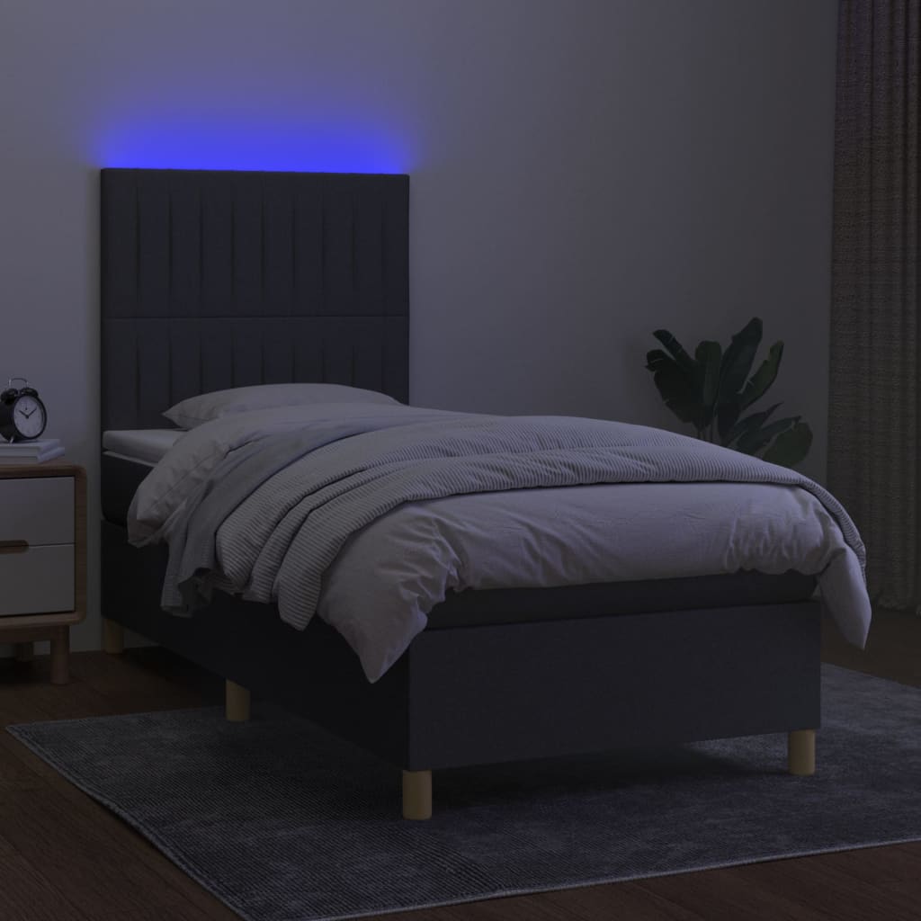 Krevet box spring s madracem LED tamnosivi 90x200 cm tkanina