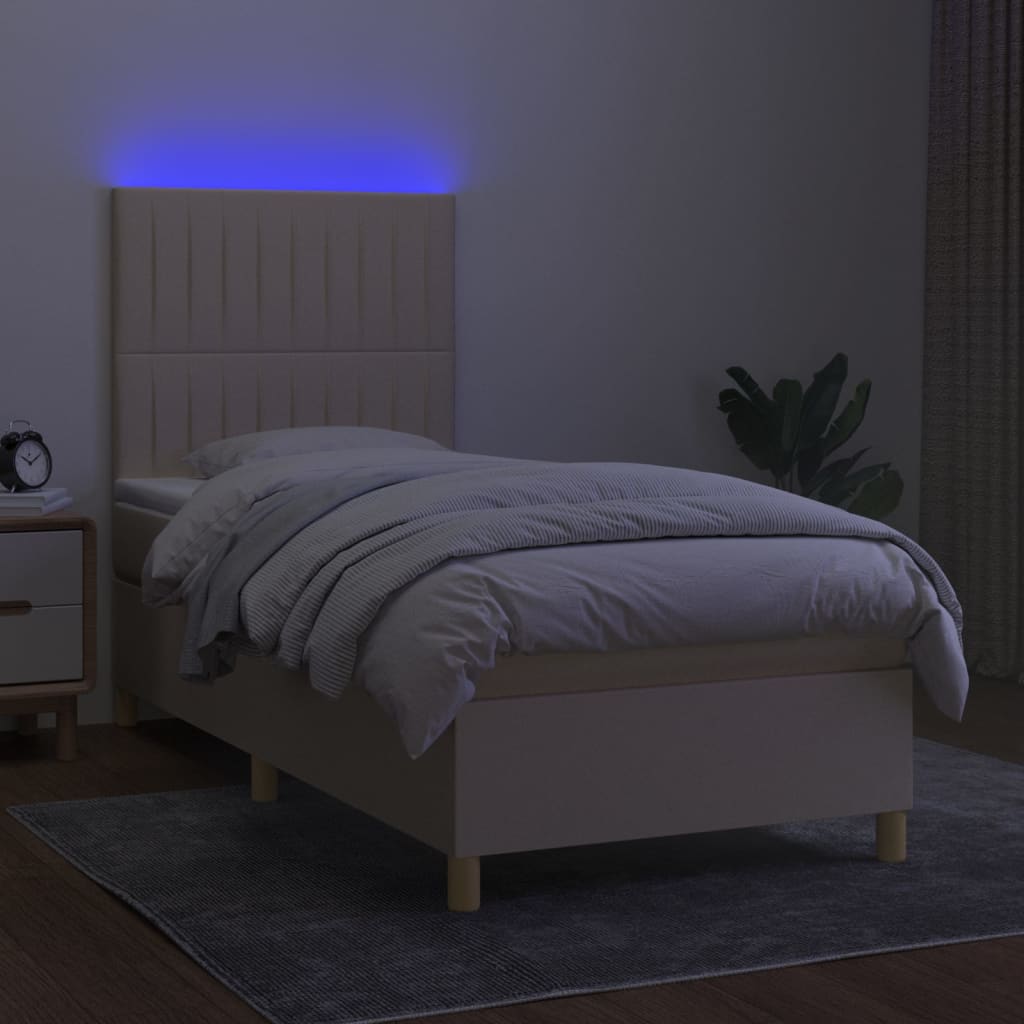 Krevet box spring s madracem LED krem 90x200 cm od tkanine