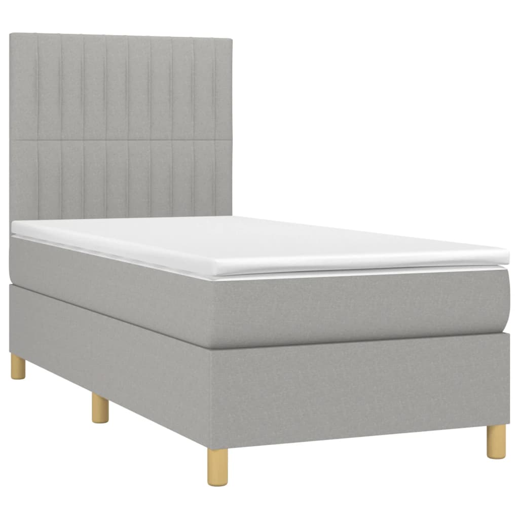 Krevet box spring s madracem LED svjetlosivi 100x200 cm tkanina