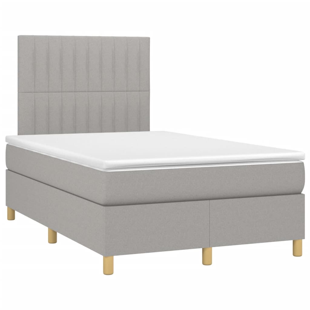 Krevet box spring s madracem LED svjetlosivi 120x200 cm tkanina