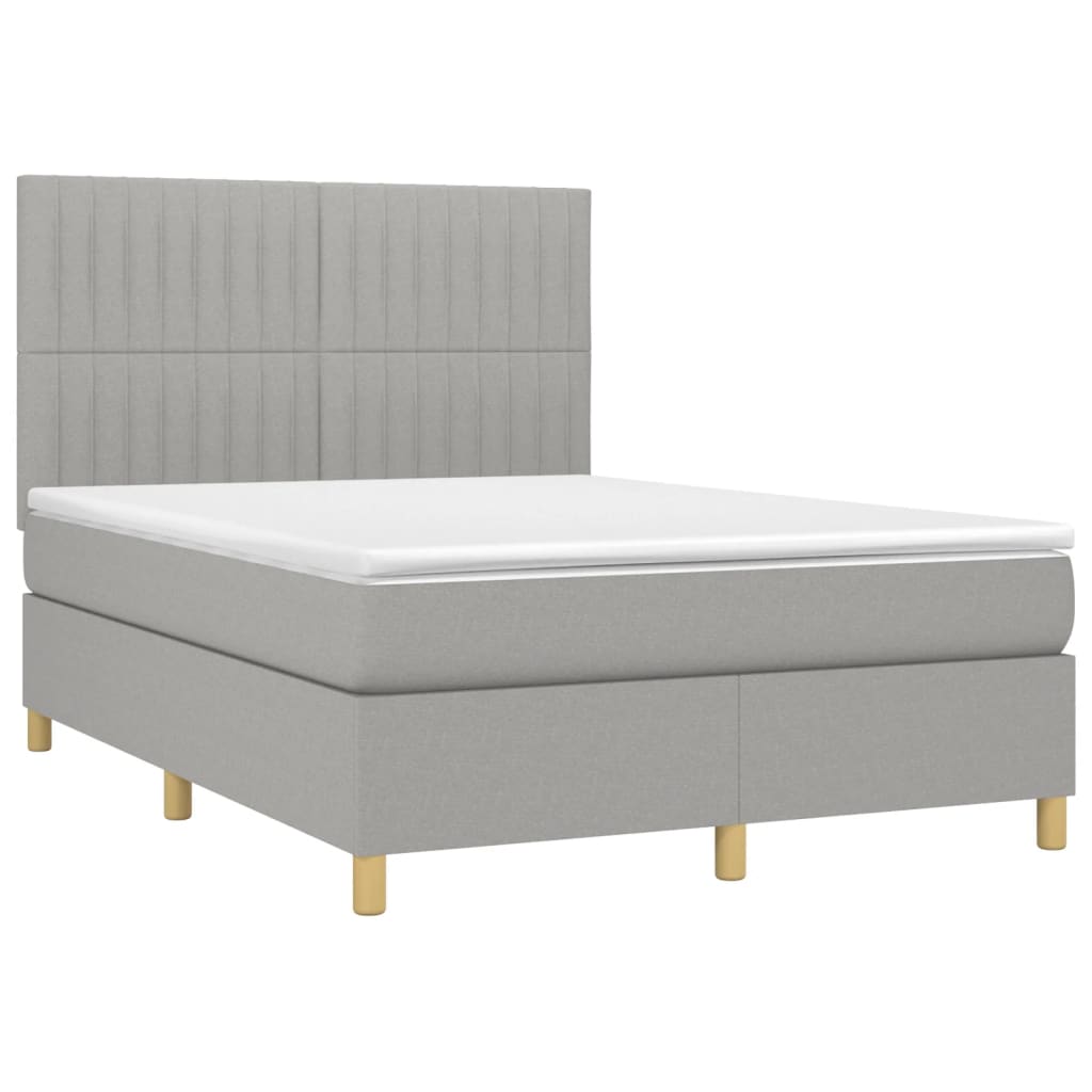 Krevet box spring s madracem LED svjetlosivi 140x190 cm tkanina