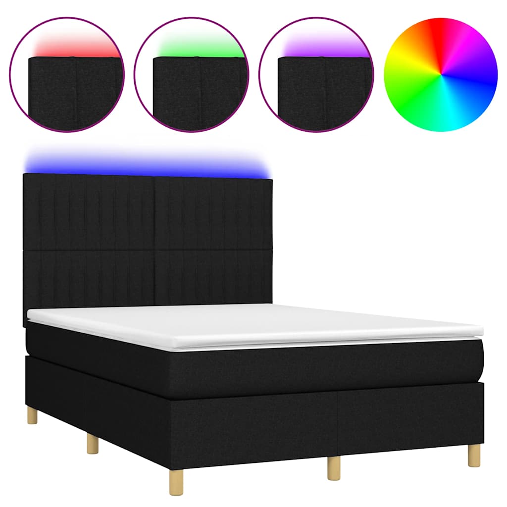 Krevet box spring s madracem LED crni 140x190 cm od tkanine