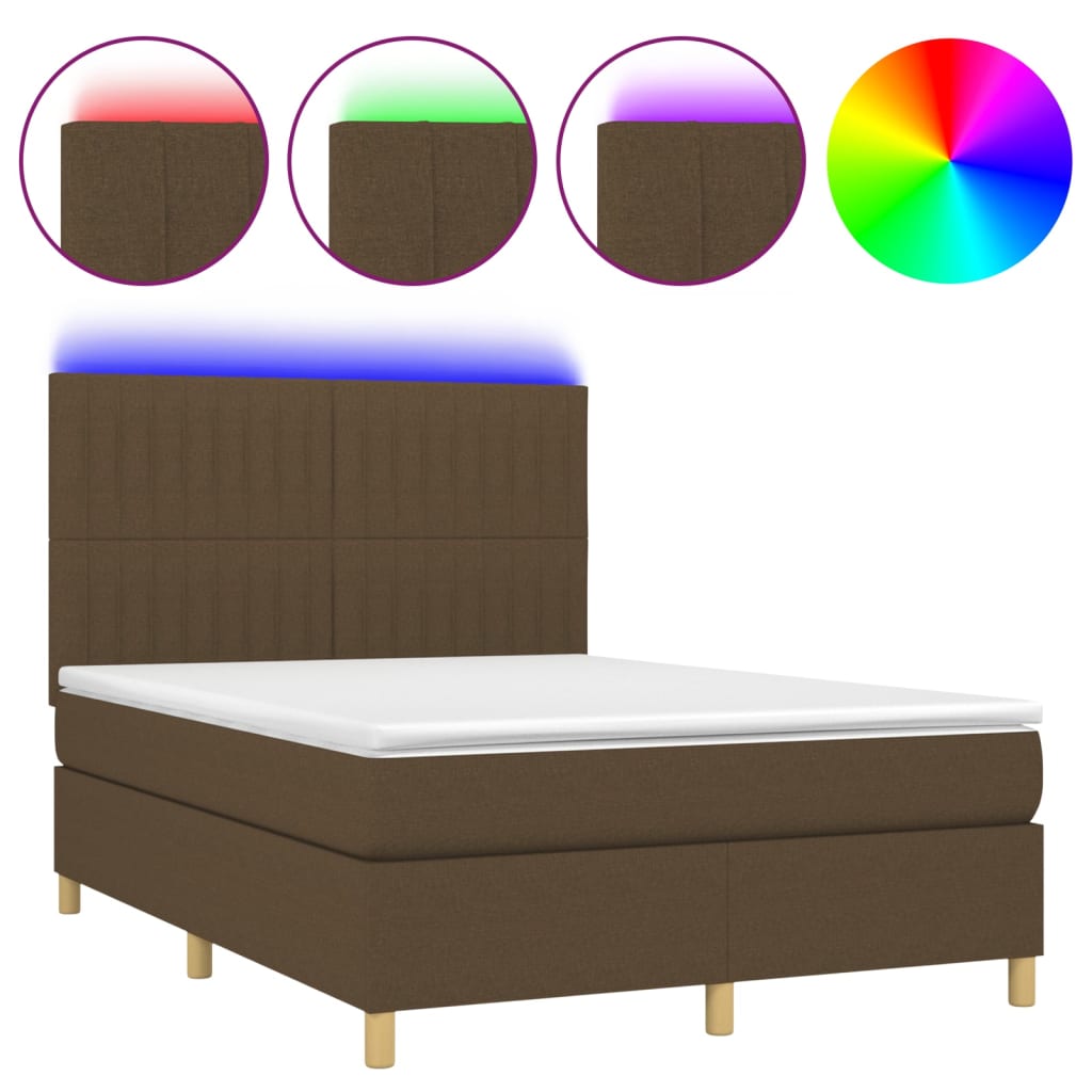 Krevet box spring s madracem LED tamnosmeđi 140x190 cm tkanina