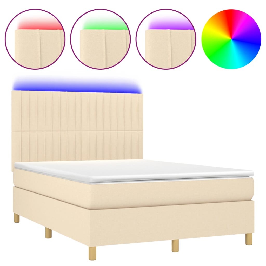 Krevet box spring s madracem LED krem 140x190 cm od tkanine