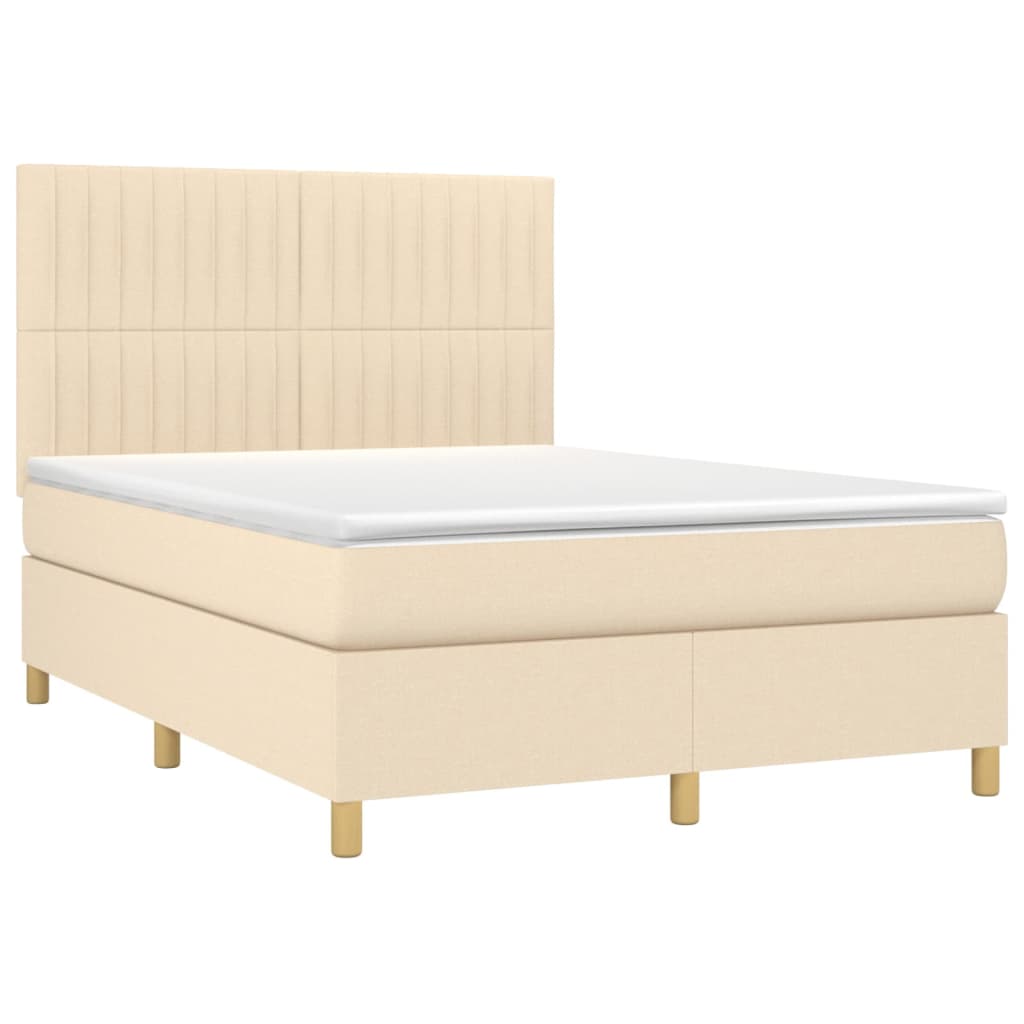 Krevet box spring s madracem LED krem 140x190 cm od tkanine