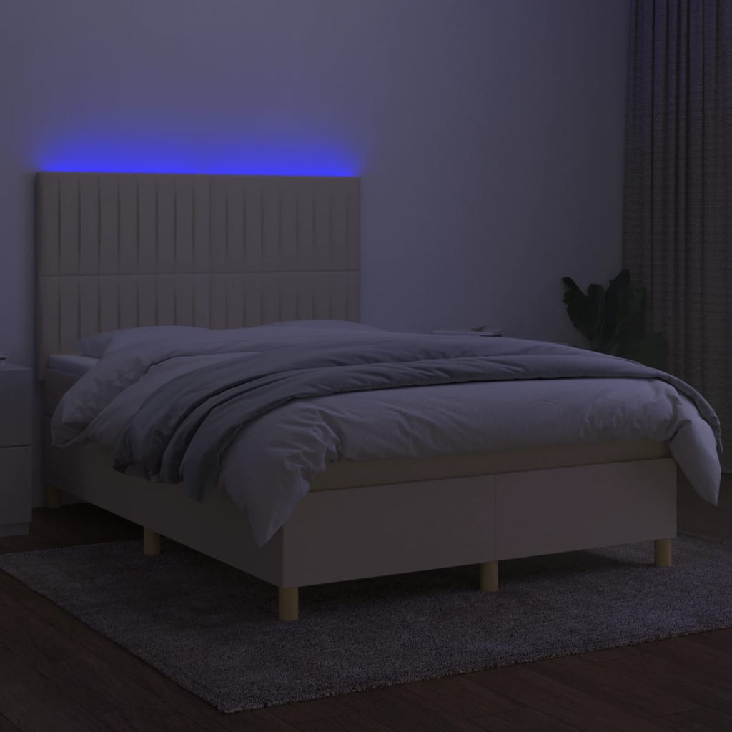 Krevet box spring s madracem LED krem 140x190 cm od tkanine