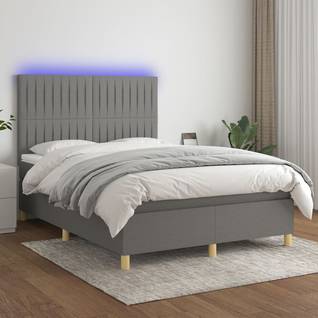 Krevet box spring s madracem LED tamnosivi 140x200 cm tkanina