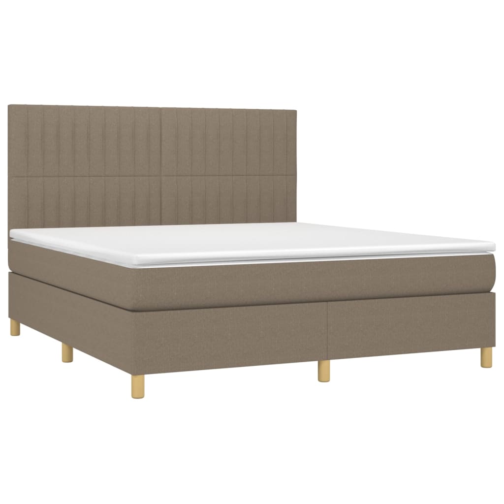 Krevet box spring s madracem LED smeđesivi 160x200 cm tkanina